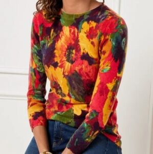 Talbots Medium Brushed Floral Pure Cashmere Luxurious Soft  Pullover Sweater